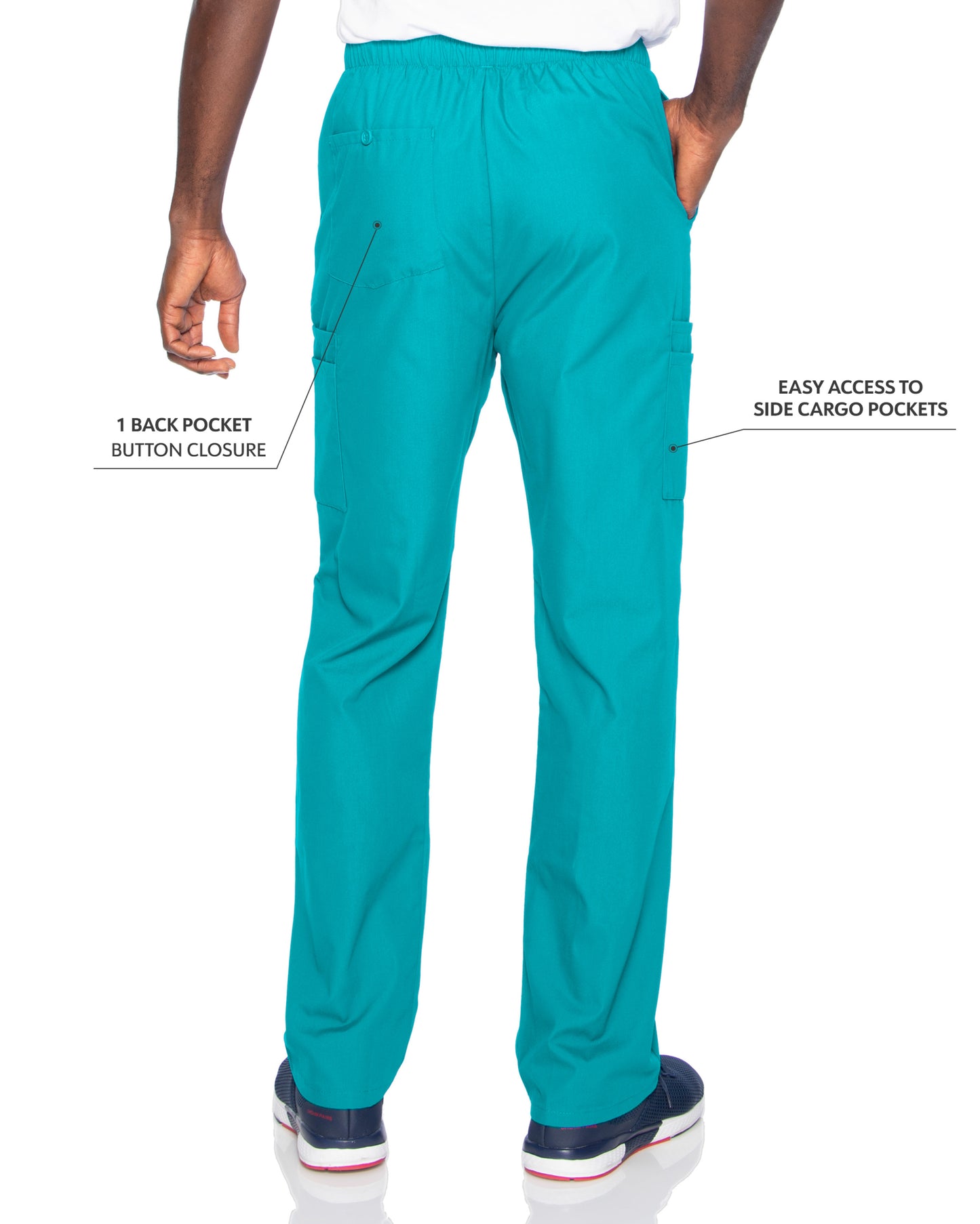 Men's 7-Pocket High-Rise Elastic Waist Cargo Scrub Pant - 8555 - Teal