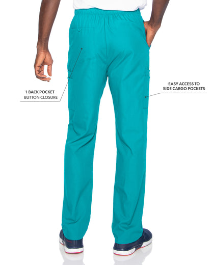 Men's 7-Pocket High-Rise Elastic Waist Cargo Scrub Pant - 8555 - Teal