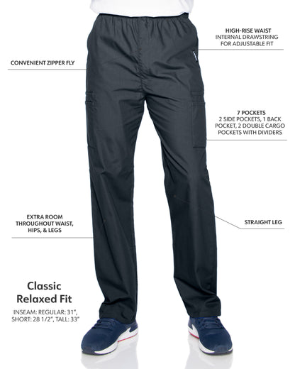 Men's 7-Pocket High-Rise Elastic Waist Cargo Scrub Pant - 8555 - Graphite