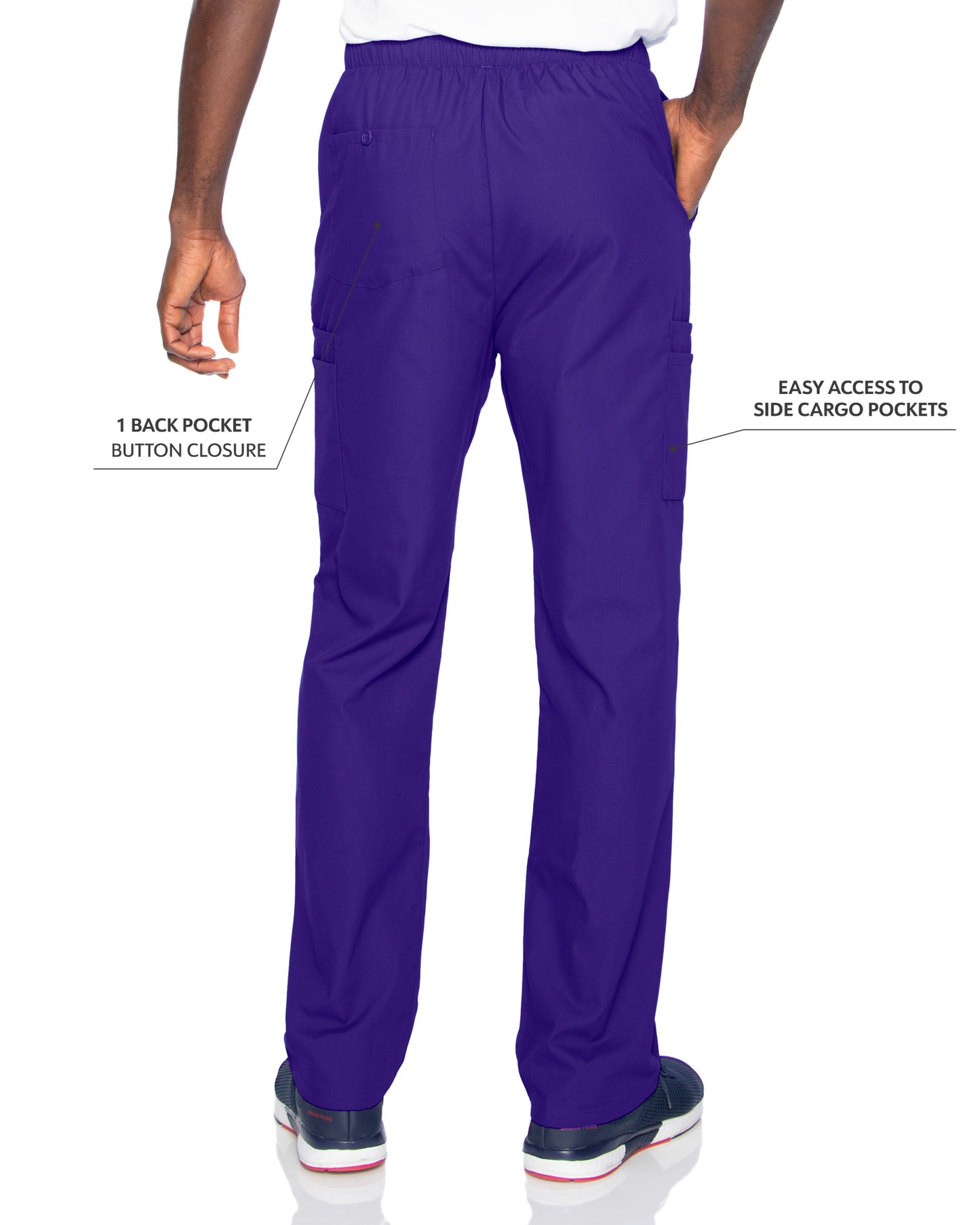 Men's 7-Pocket High-Rise Elastic Waist Cargo Scrub Pant - 8555 - Grape