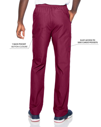 Men's 7-Pocket High-Rise Elastic Waist Cargo Scrub Pant - 8555 - Wine