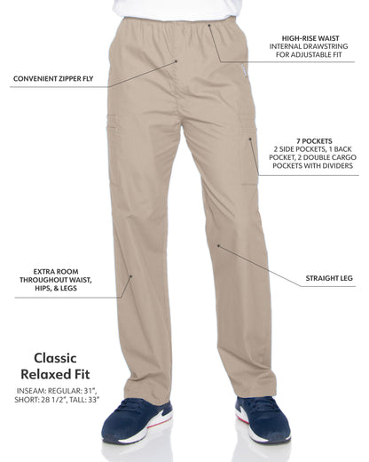 Men's 7-Pocket High-Rise Elastic Waist Cargo Scrub Pant - 8555 - Sandstone