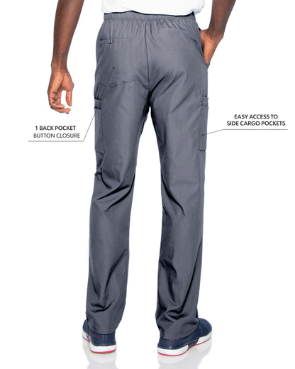 Men's 7-Pocket High-Rise Elastic Waist Cargo Scrub Pant - 8555 - Steel Grey