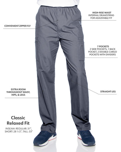 Men's 7-Pocket High-Rise Elastic Waist Cargo Scrub Pant - 8555 - Steel Grey