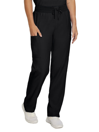 Women's 7-Pocket Mid-Rise Rib-Knit Elastic Waist Cargo Pant - LB400 - Black
