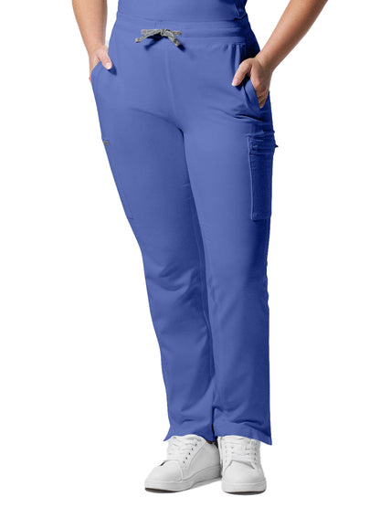 Women's 7-Pocket Mid-Rise Rib-Knit Elastic Waist Cargo Pant - LB400 - Ceil Blue