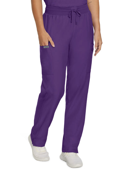 Women's 7-Pocket Mid-Rise Rib-Knit Elastic Waist Cargo Scrub Pant - LB400 - Eggplant