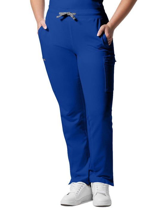 Women's Seven-Pocket Mid-Rise Rib-Knit Elastic Waist Cargo Pant - LB400 - Galaxy