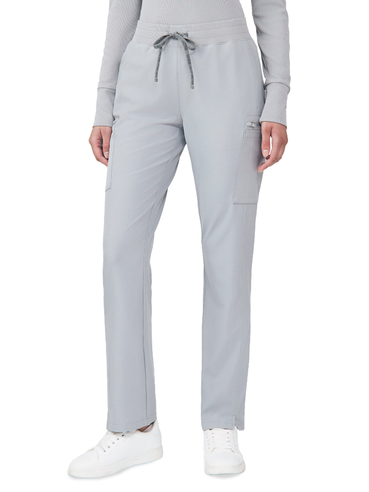 Women's 7-Pocket Mid-Rise Rib-Knit Elastic Waist Cargo Pant - LB400 - Gray