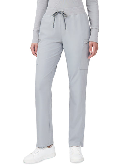 Women's 7-Pocket Mid-Rise Rib-Knit Elastic Waist Cargo Pant - LB400 - Gray