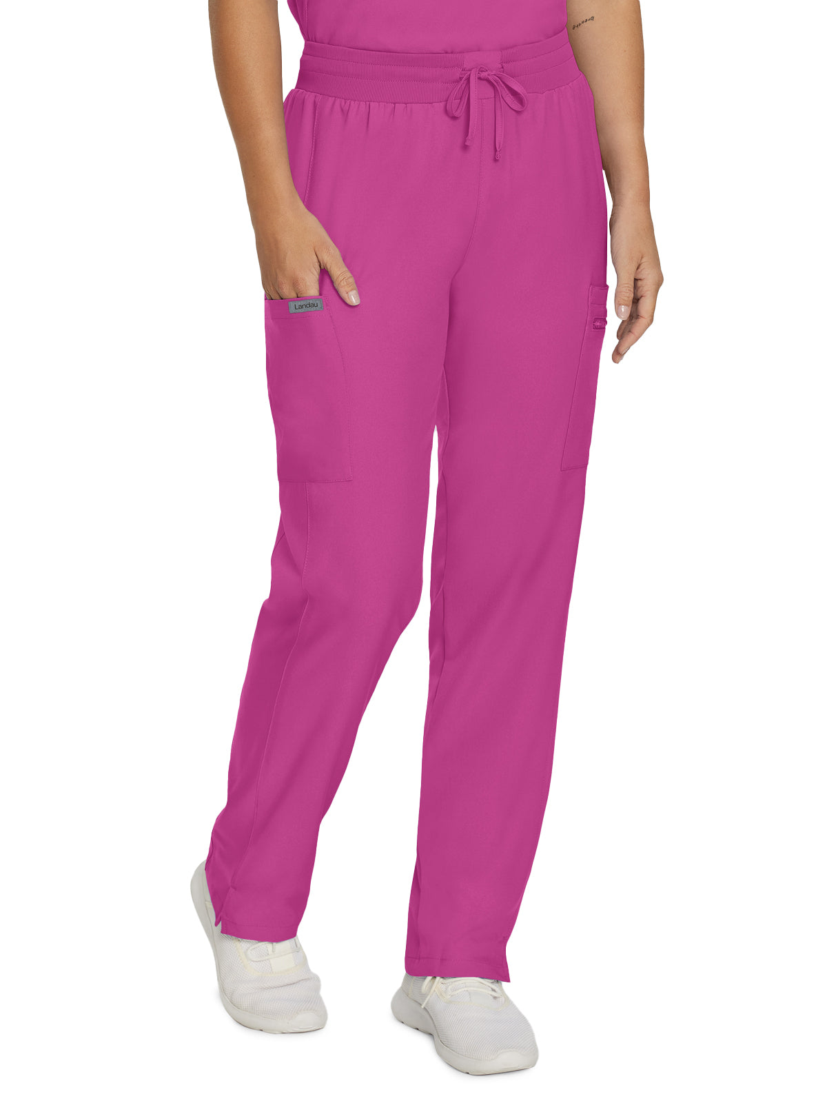 Women's 7-Pocket Mid-Rise Rib-Knit Elastic Waist Cargo Scrub Pant - LB400 - ROSE VIOLET