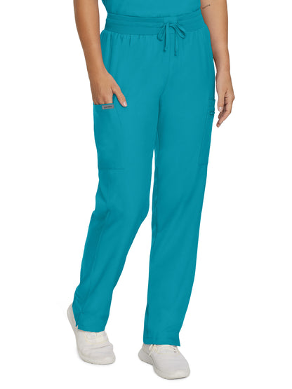 Women's 7-Pocket Mid-Rise Rib-Knit Elastic Waist Cargo Scrub Pant - LB400 - Teal