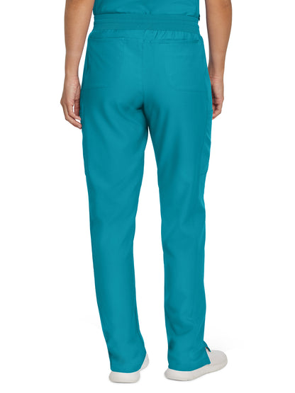 Women's 7-Pocket Mid-Rise Rib-Knit Elastic Waist Cargo Scrub Pant - LB400 - Teal