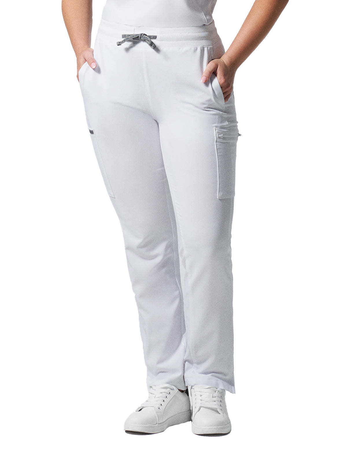 Women's 7-Pocket Mid-Rise Rib-Knit Elastic Waist Cargo Pant - LB400 - White