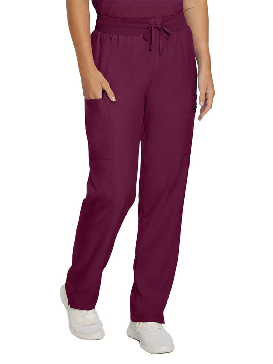 Women's Seven-Pocket Mid-Rise Rib-Knit Elastic Waist Cargo Pant - LB400 - Wine