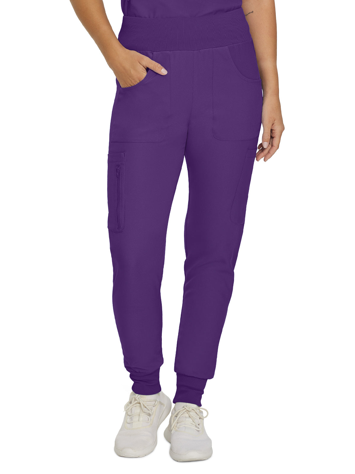 Women's 7-Pocket Mid-Rise Rib-Knit Elastic Waist Cargo Scrub Pant - LB401 - Eggplant