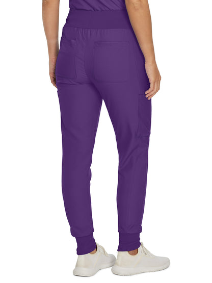 Women's 7-Pocket Mid-Rise Rib-Knit Elastic Waist Cargo Scrub Pant - LB401 - Eggplant