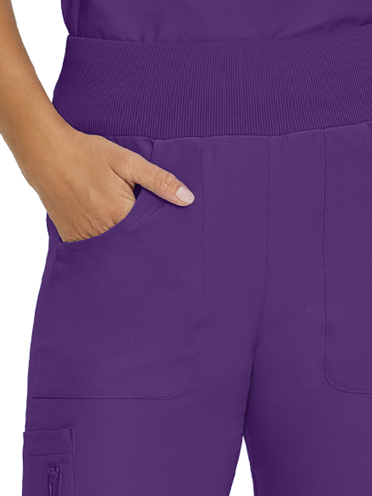 Women's 7-Pocket Mid-Rise Rib-Knit Elastic Waist Cargo Scrub Pant - LB401 - Eggplant