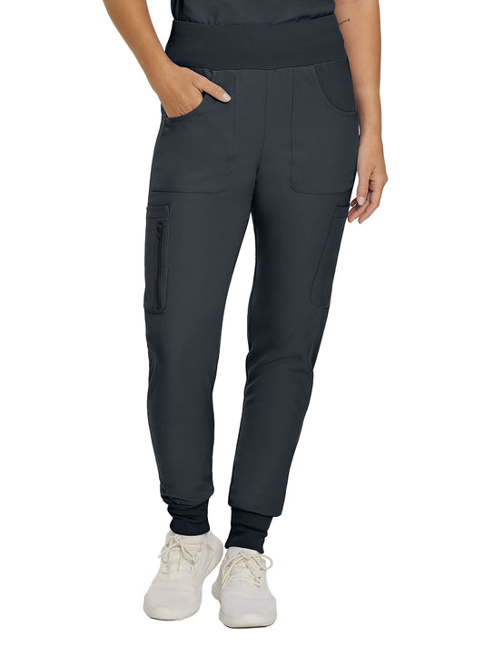 Women's 7-Pocket Mid-Rise Rib-Knit Elastic Waist Cargo Pant - LB401 - Pewter