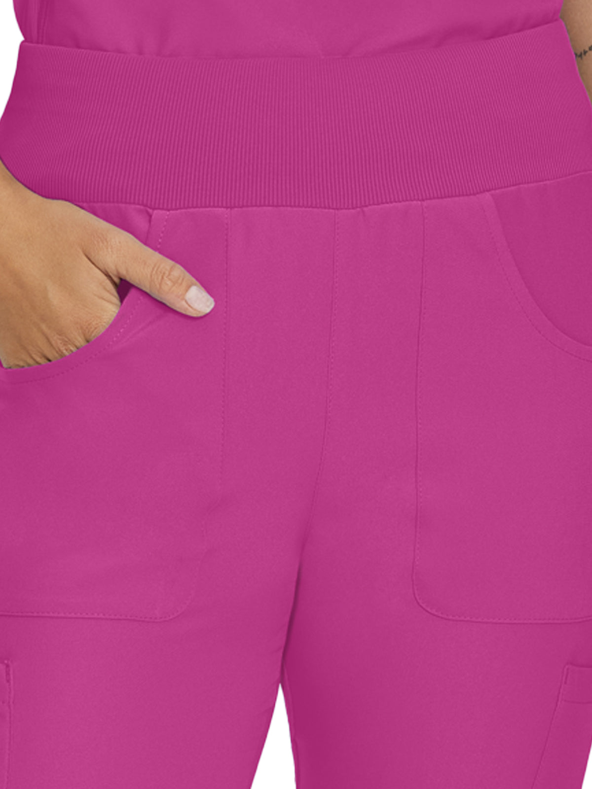 Women's 7-Pocket Mid-Rise Rib-Knit Elastic Waist Cargo Scrub Pant - LB401 - ROSE VIOLET