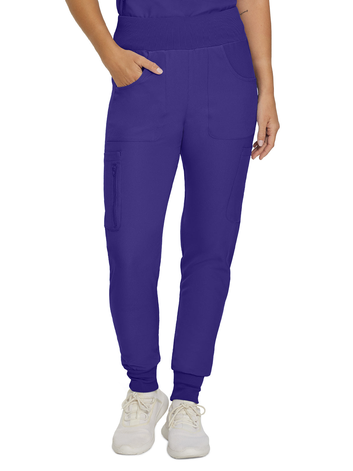 Women's 7-Pocket Mid-Rise Rib-Knit Elastic Waist Cargo Scrub Pant - LB401 - Ultra Violet