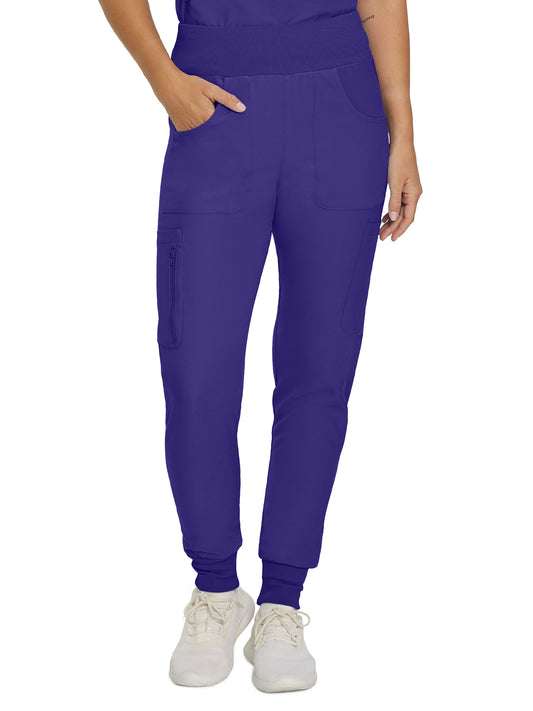 Women's 7-Pocket Mid-Rise Rib-Knit Elastic Waist Cargo Scrub Pant - LB401 - Ultra Violet