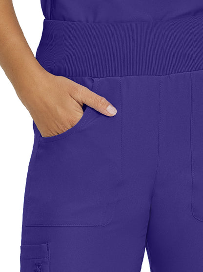 Women's 7-Pocket Mid-Rise Rib-Knit Elastic Waist Cargo Scrub Pant - LB401 - Ultra Violet