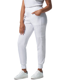 Women's Seven-Pocket Mid-Rise Rib-Knit Elastic Waist Jogger Pant - LB401 - White