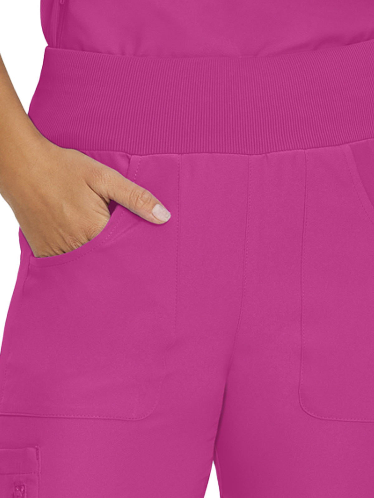 Women's 7-Pocket Mid-Rise Rib-Knit Elastic Waist Cargo Scrub Pant - LB401P - ROSE VIOLET