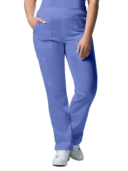 Women's Five-Pocket Mid-Rise Rib-Knit Elastic Waist Straight Leg Pant - LB405 - Ceil