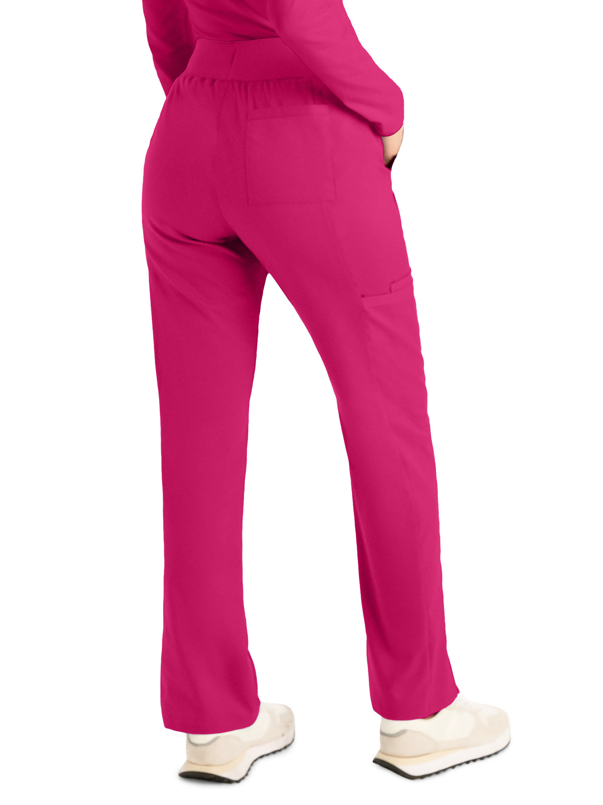 Women's 5-Pocket Mid-Rise Rib-Knit Elastic Waist Straight Leg Scrub Pant - LB405 - Bright Rose