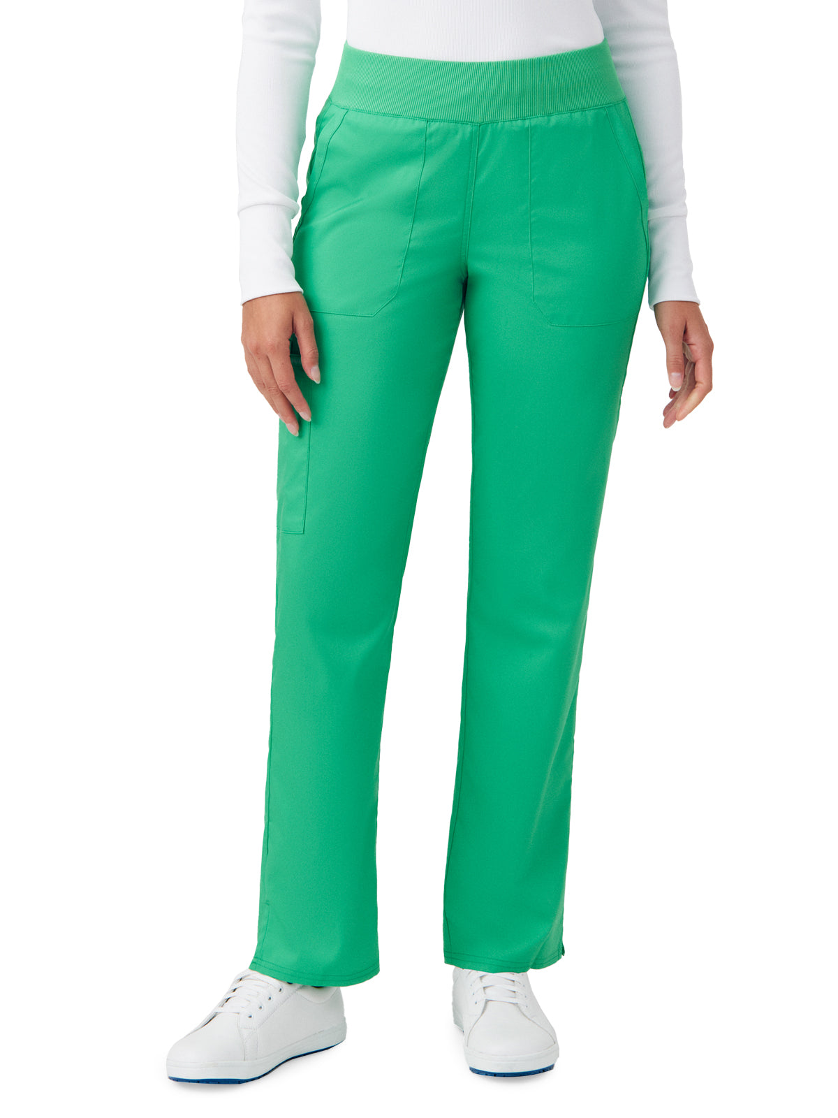 Women's Five-Pocket Mid-Rise Rib-Knit Elastic Waist Straight Leg Pant - LB405 - Cool Mint