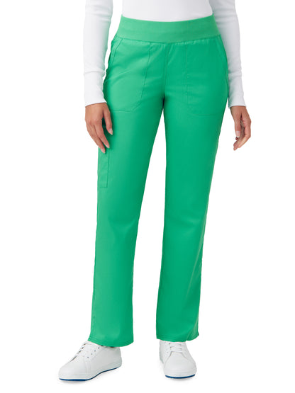 Women's Five-Pocket Mid-Rise Rib-Knit Elastic Waist Straight Leg Pant - LB405 - Cool Mint