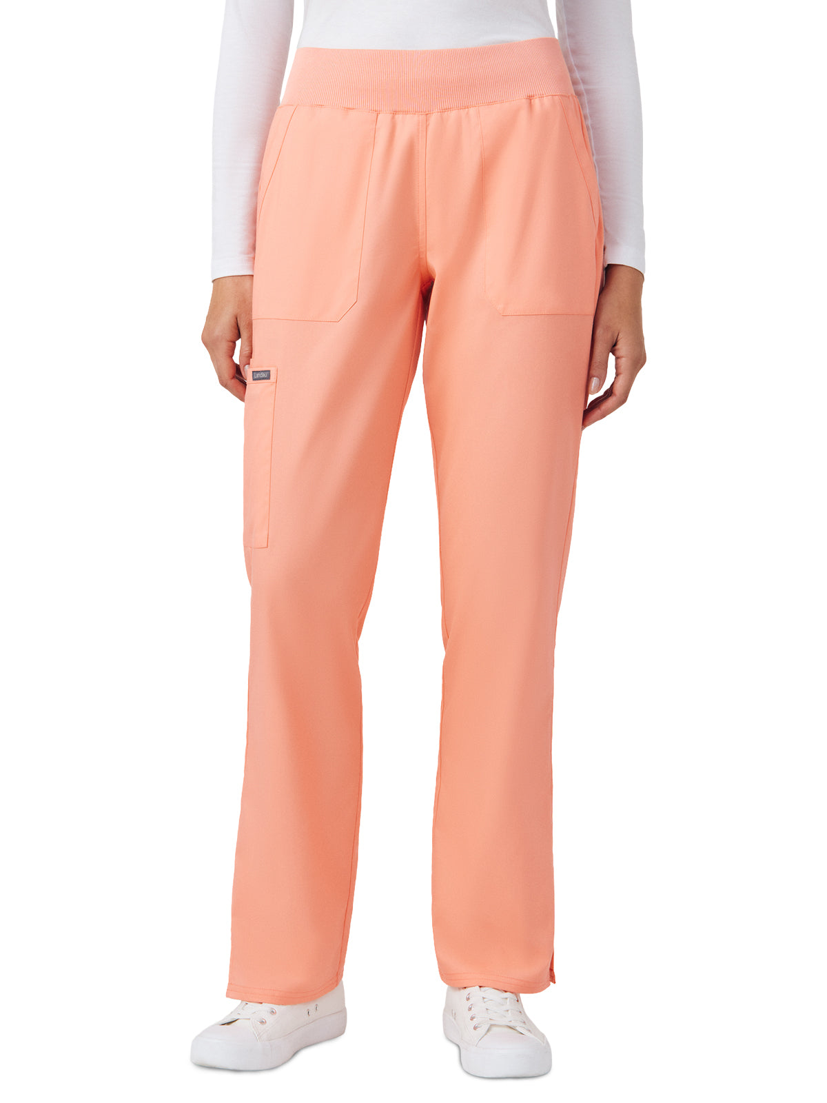 Women's Five-Pocket Mid-Rise Rib-Knit Elastic Waist Straight Leg Pant - LB405 - Desert Flower