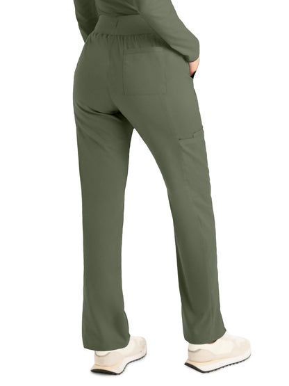 Women's 5-Pocket Mid-Rise Rib-Knit Elastic Waist Straight Leg Scrub Pant - LB405 - Olive Moss