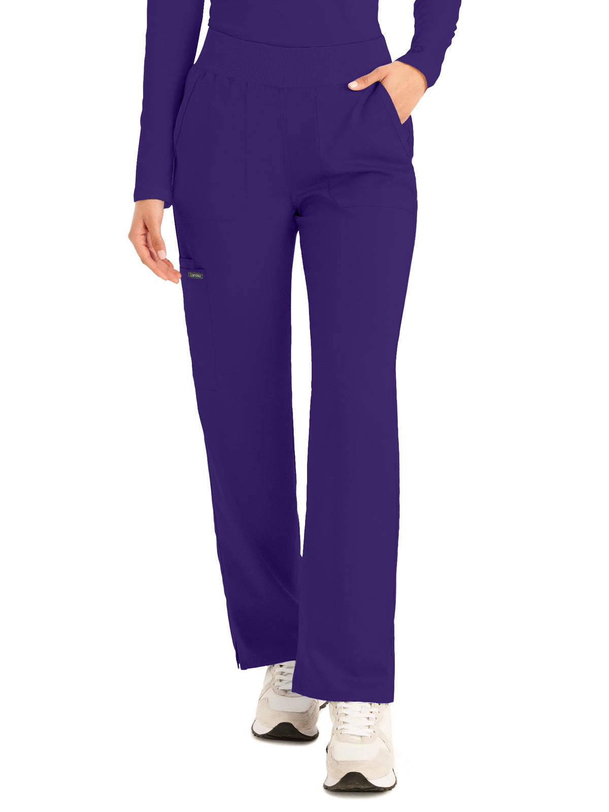 Women's Five-Pocket Mid-Rise Rib-Knit Elastic Waist Straight Leg Pant - LB405 - Grape