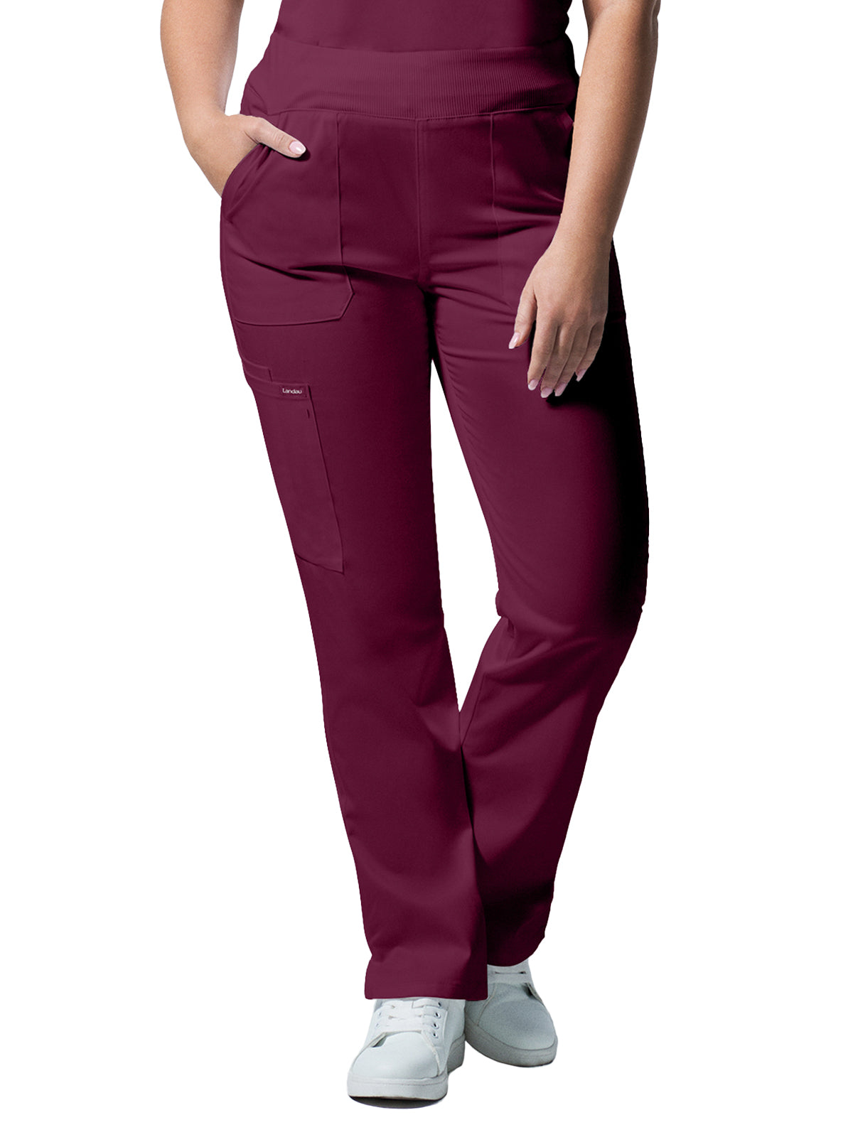 Women's Five-Pocket Mid-Rise Rib-Knit Elastic Waist Straight Leg Pant - LB405 - Wine