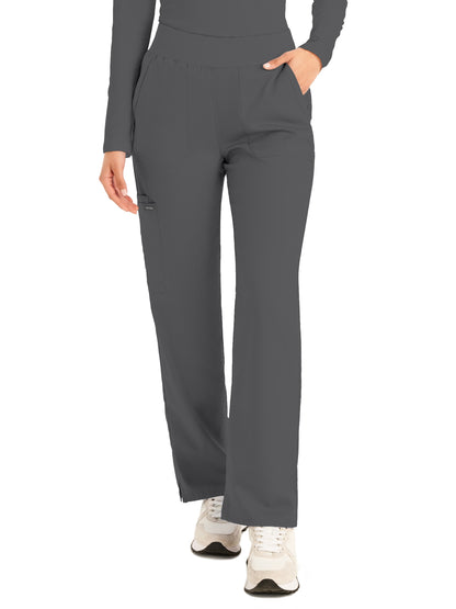 Women's Five-Pocket Mid-Rise Rib-Knit Elastic Waist Straight Leg Pant - LB405 - Steel