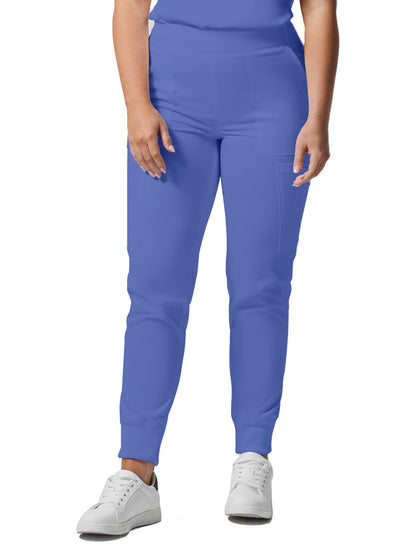 Women's Six-Pocket Mid-Rise Elastic-Back Waist Jogger Pant - LB406 - Ceil