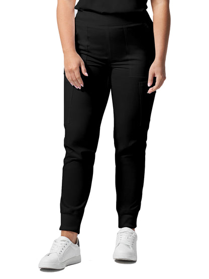 Women's 6-Pocket Mid-Rise Elastic-Back Waist Jogger Pant - LB406 - Black