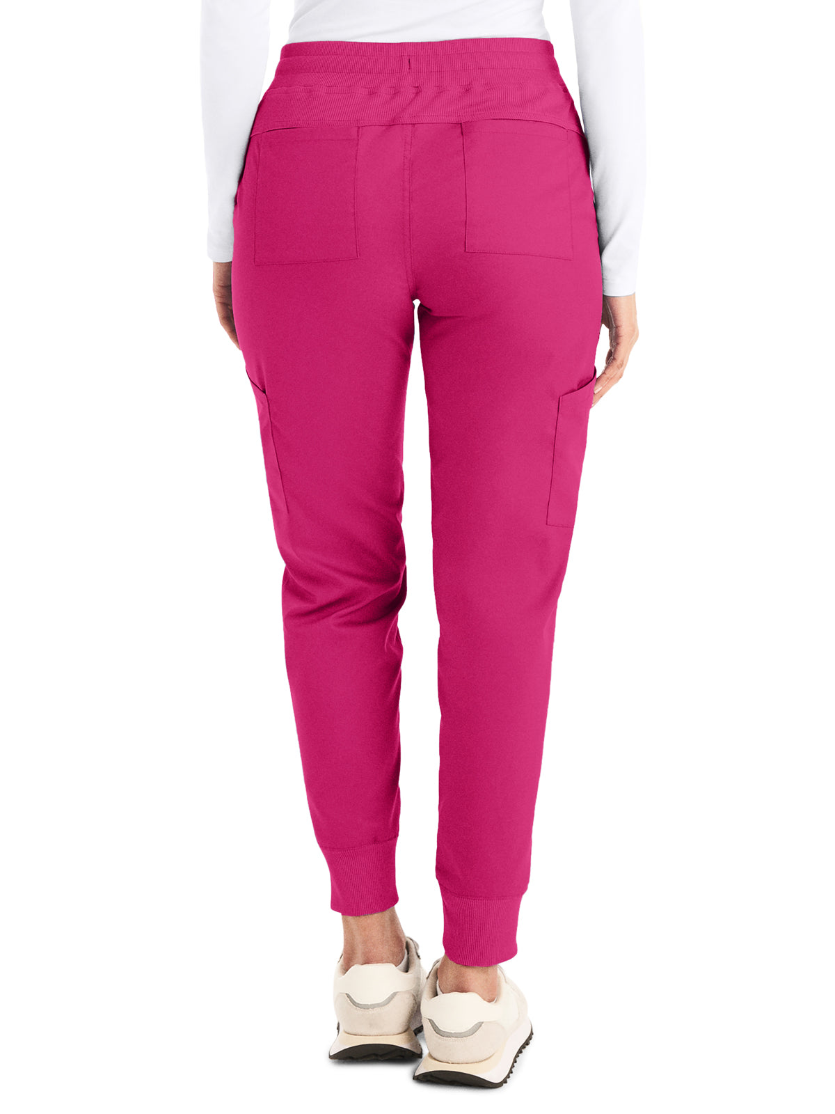 Women's 6-Pocket Mid-Rise Elastic-Back Waist Jogger Scrub Pant - LB406 - Bright Rose