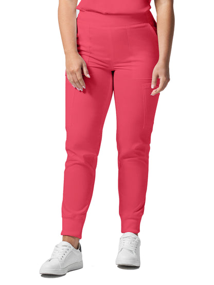 Women's 6-Pocket Mid-Rise Elastic-Back Waist Jogger Scrub Pant - LB406 - Coral