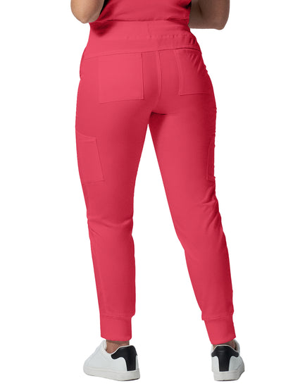 Women's 6-Pocket Mid-Rise Elastic-Back Waist Jogger Scrub Pant - LB406 - Coral