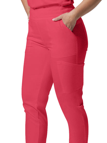 Women's 6-Pocket Mid-Rise Elastic-Back Waist Jogger Scrub Pant - LB406 - Coral