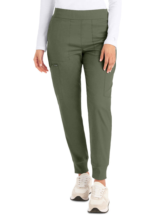 Women's 6-Pocket Mid-Rise Elastic-Back Waist Jogger Scrub Pant - LB406 - Olive Moss