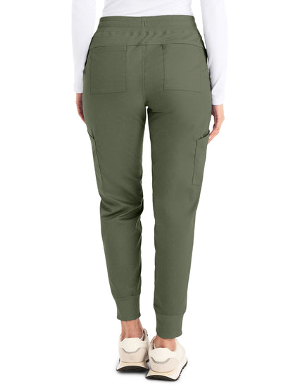 Women's 6-Pocket Mid-Rise Elastic-Back Waist Jogger Scrub Pant - LB406 - Olive Moss