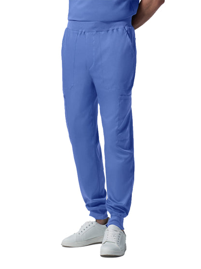 Men's Seven-Pocket Mid-Rise Rib-Knit Elastic Waist Jogger Pant - LB407 - Ceil