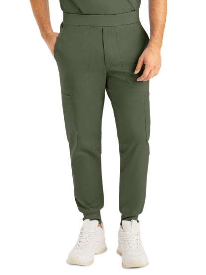 Men's 7-Pocket Mid-Rise Rib-Knit Elastic Waist Jogger Pant - LB407 - Olive Moss