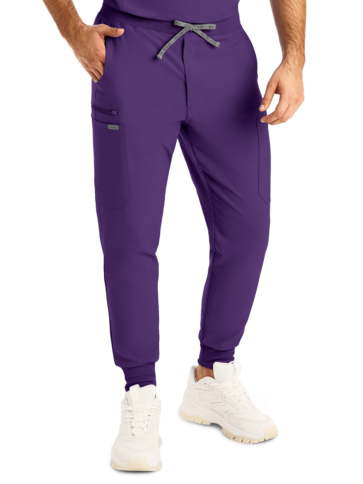 Men's 7-Pocket Mid-Rise Triple-Elastic Waist Jogger Scrub Pant - LB409 - Eggplant