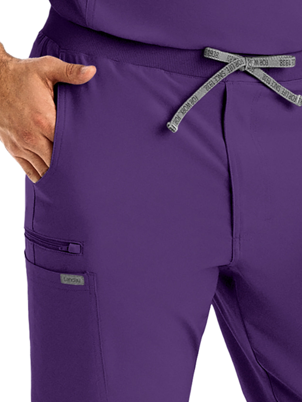 Men's 7-Pocket Mid-Rise Triple-Elastic Waist Jogger Scrub Pant - LB409 - Eggplant